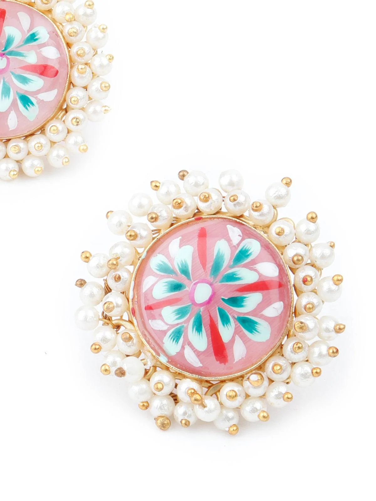 Odette Women Ethnic Pink Floral Tinted Studs - Image 3