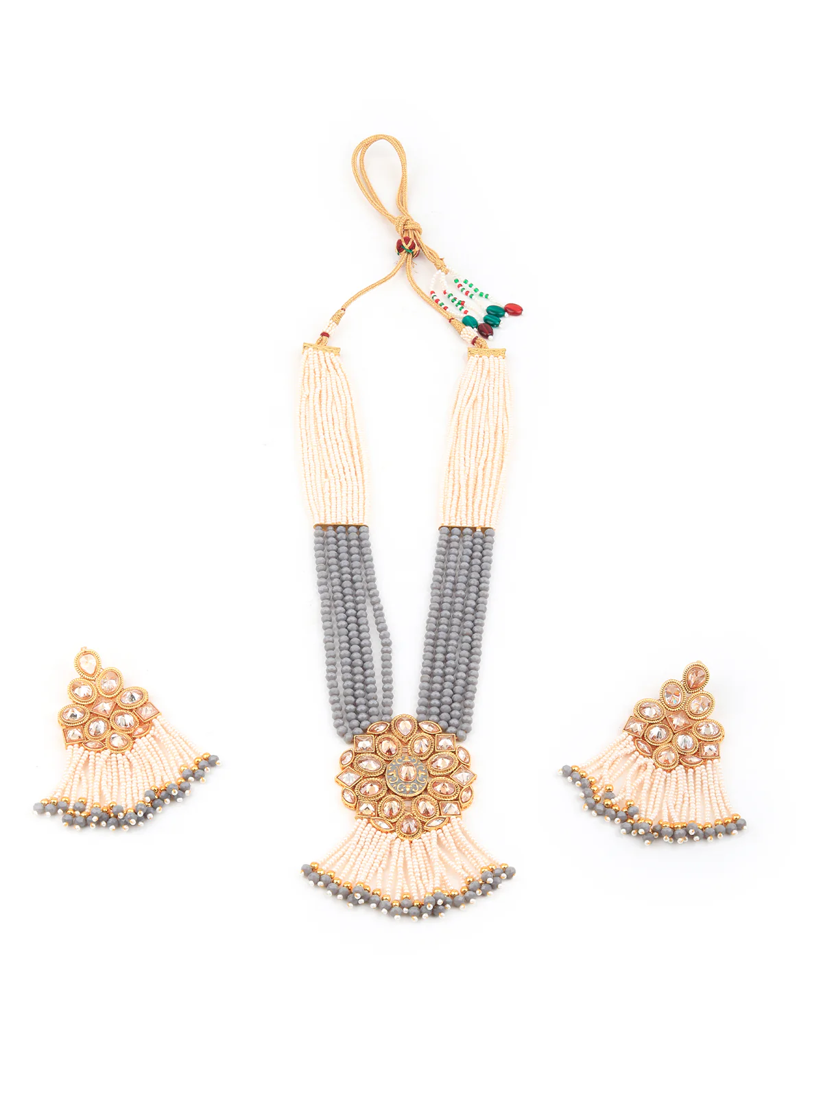 Odette Women Exclusive Grey Beaded Long Necklace Set - Image 2
