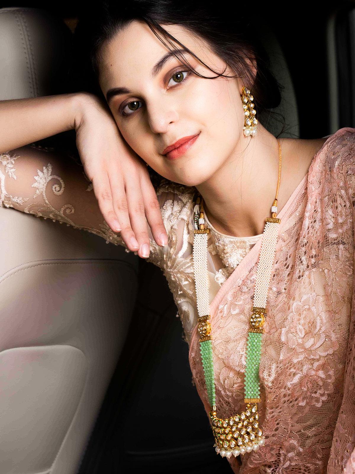 Odette Women Fancy Green Onyx And Pearl Necklace Set