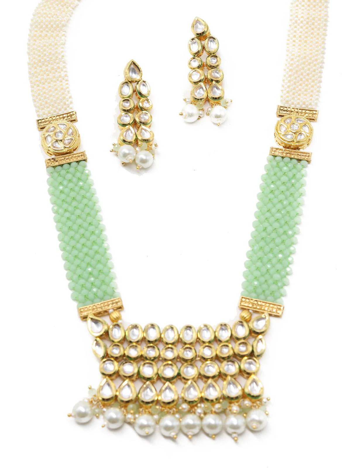Odette Women Fancy Green Onyx And Pearl Necklace Set - Image 6