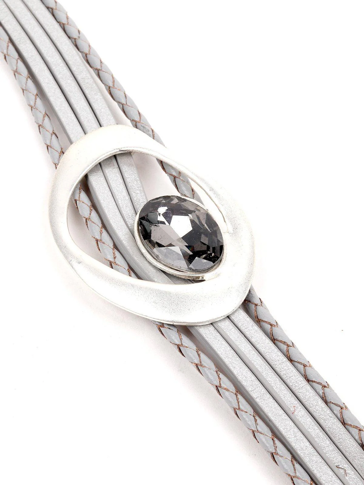 Odette Women Faux Leather Grey Layered Wrap Bracelet - Image 4