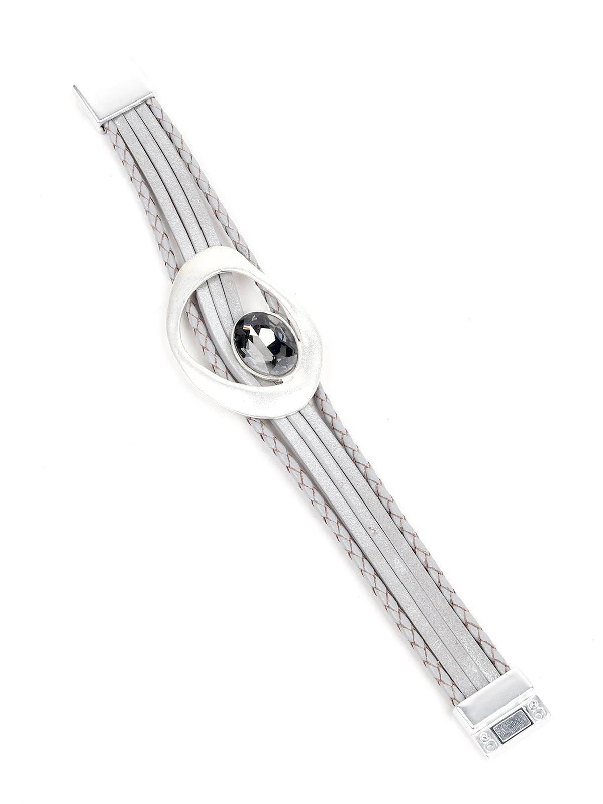 Odette Women Faux Leather Grey Layered Wrap Bracelet - Image 5