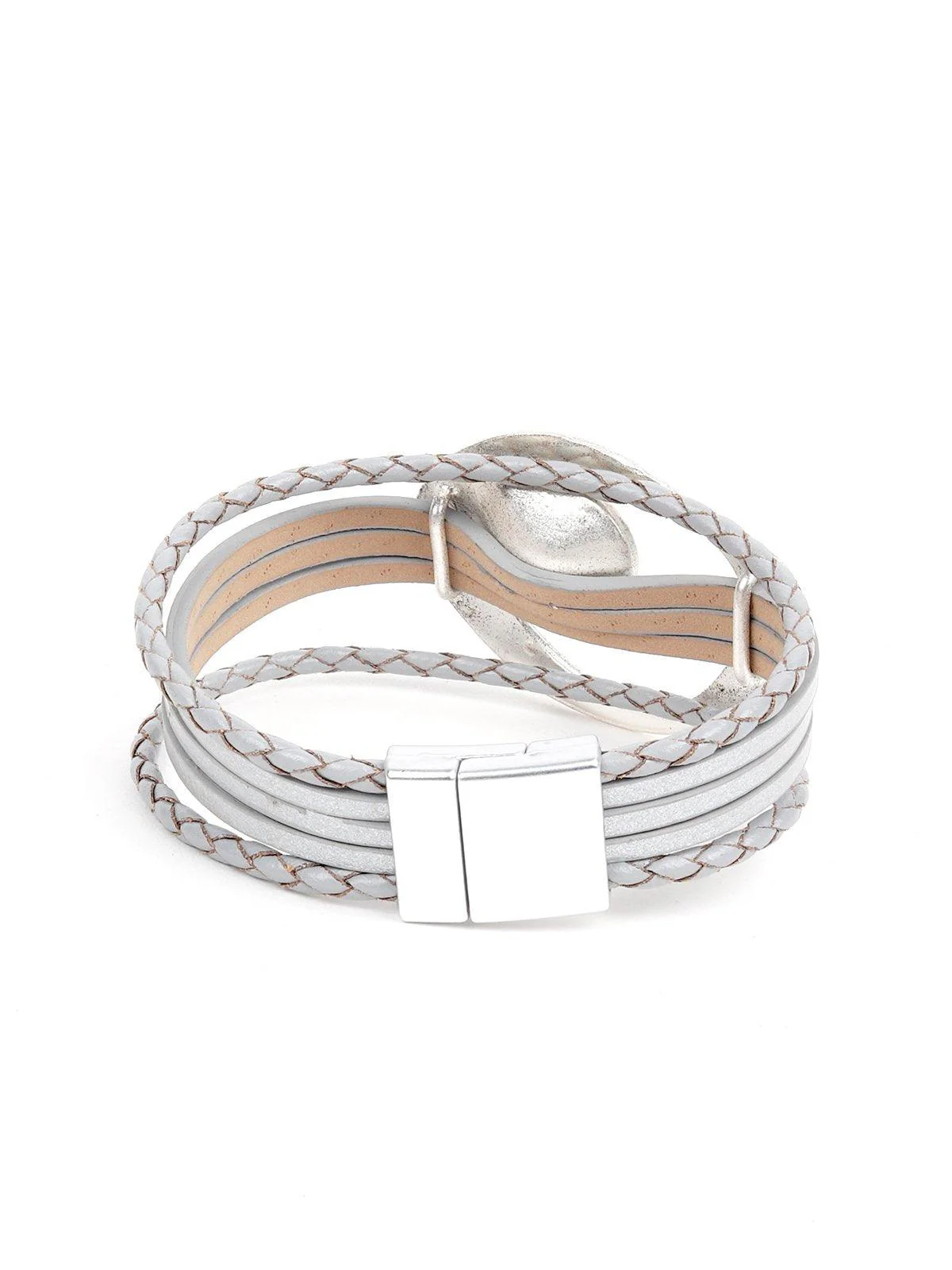 Odette Women Faux Leather Grey Layered Wrap Bracelet - Image 6