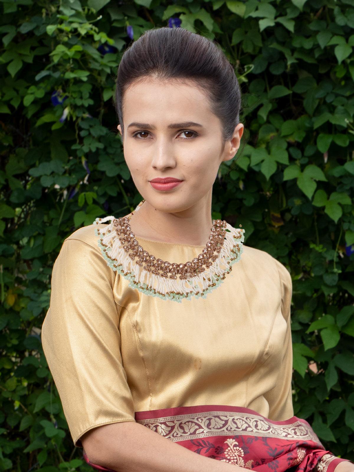 Odette Women Floral Kundan Pearl Choker With Earrings