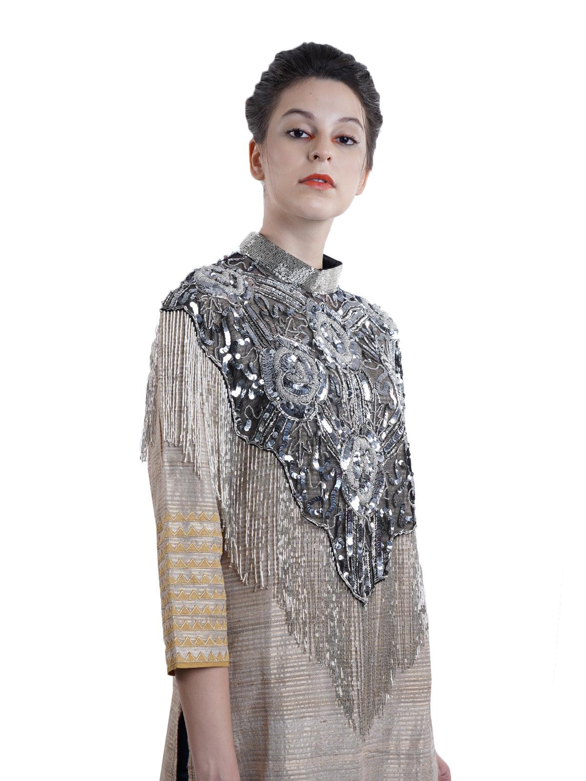 Odette Women Glaring Black-Silver Embellished Cape! - Image 2
