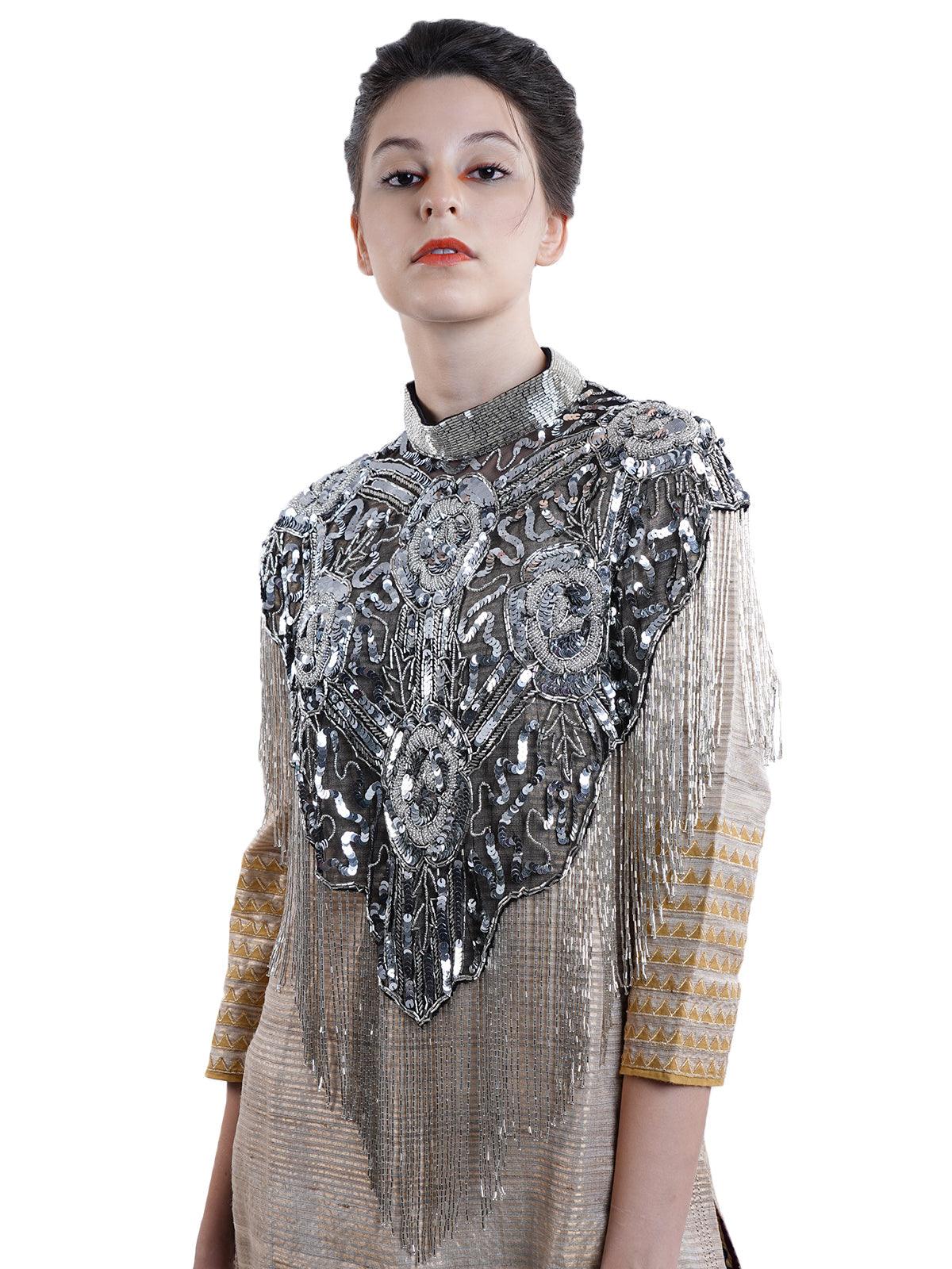Odette Women Glaring Black-Silver Embellished Cape! - Image 3
