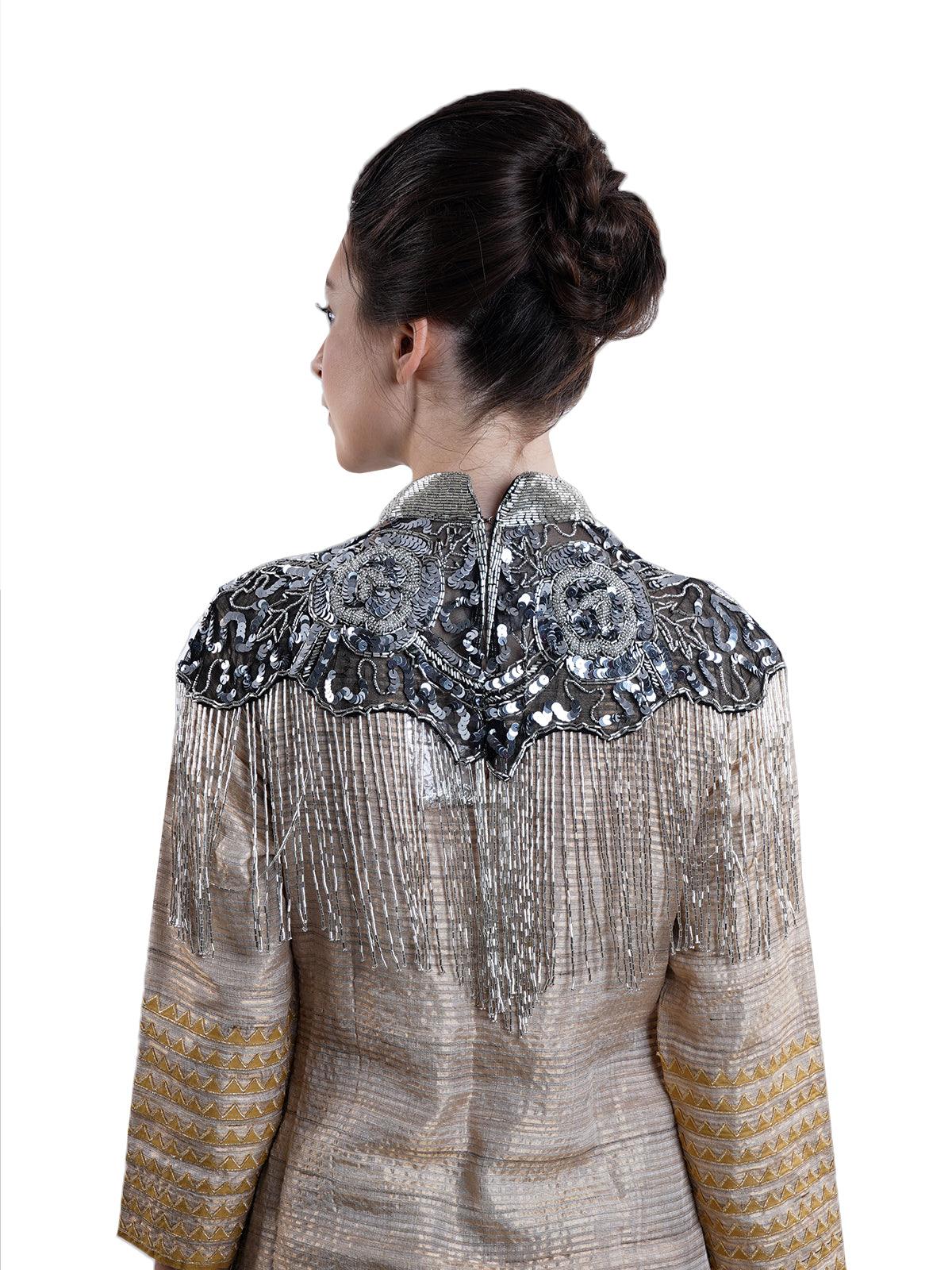 Odette Women Glaring Black-Silver Embellished Cape! - Image 4