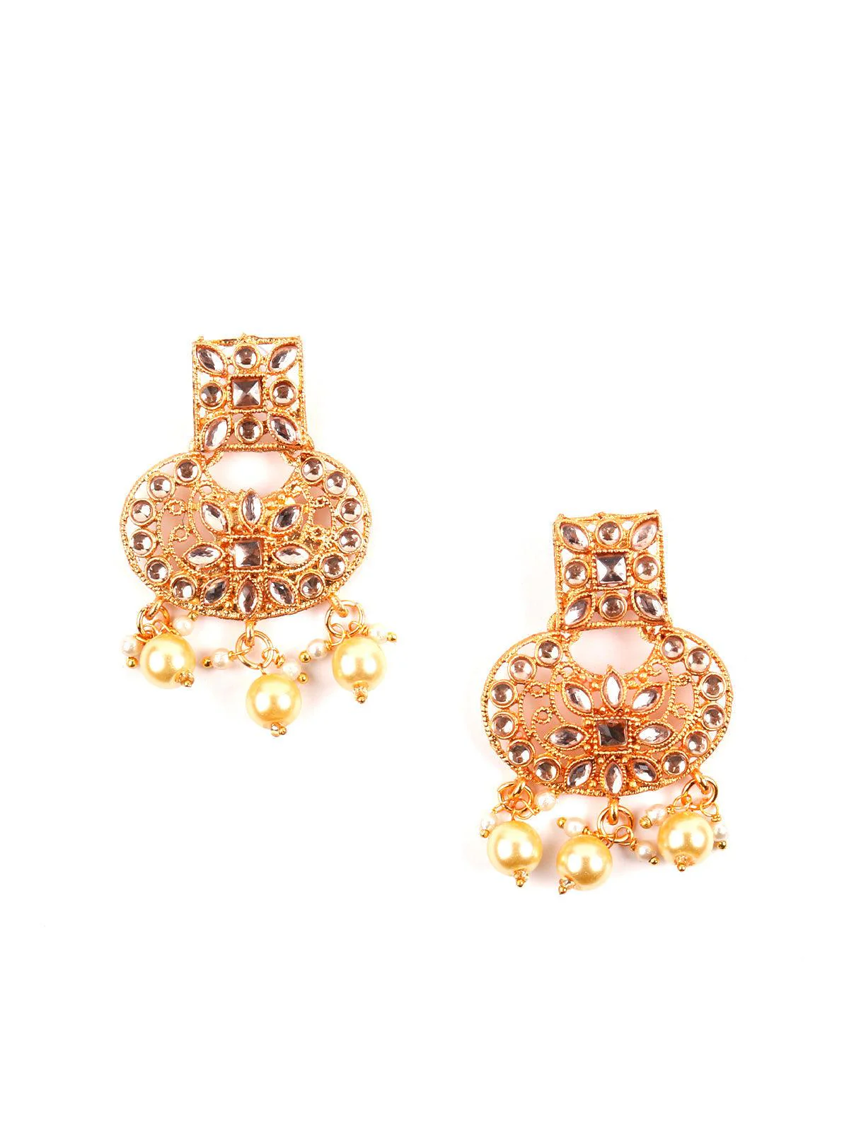 Odette Women Gold Semiprecious Kundan & Pearl Necklace With Earrings & Maang Teeka - Image 5