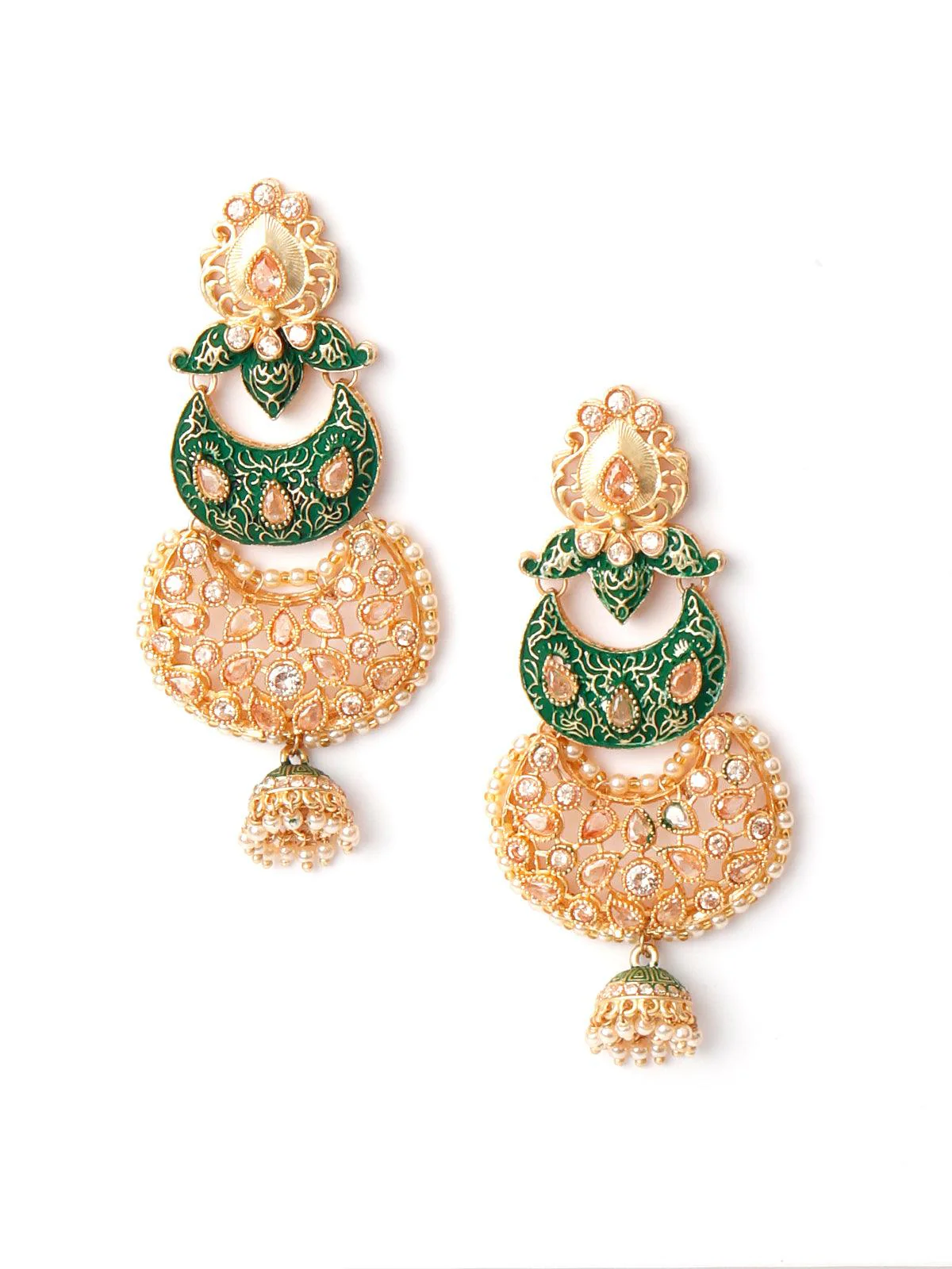 Odette Women Gold Tone Green Enameled Dangle Earrings - Image 3