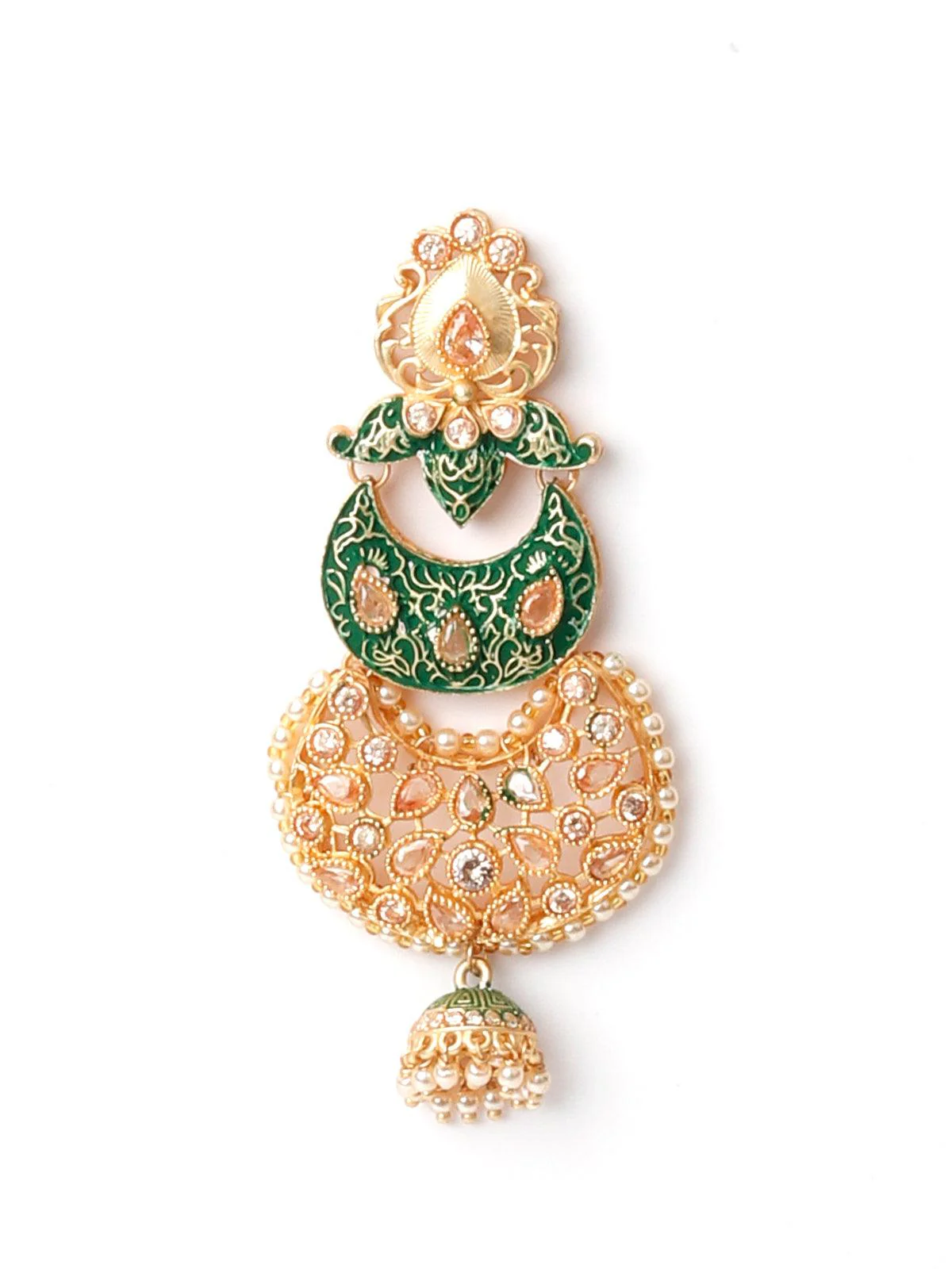 Odette Women Gold Tone Green Enameled Dangle Earrings - Image 6