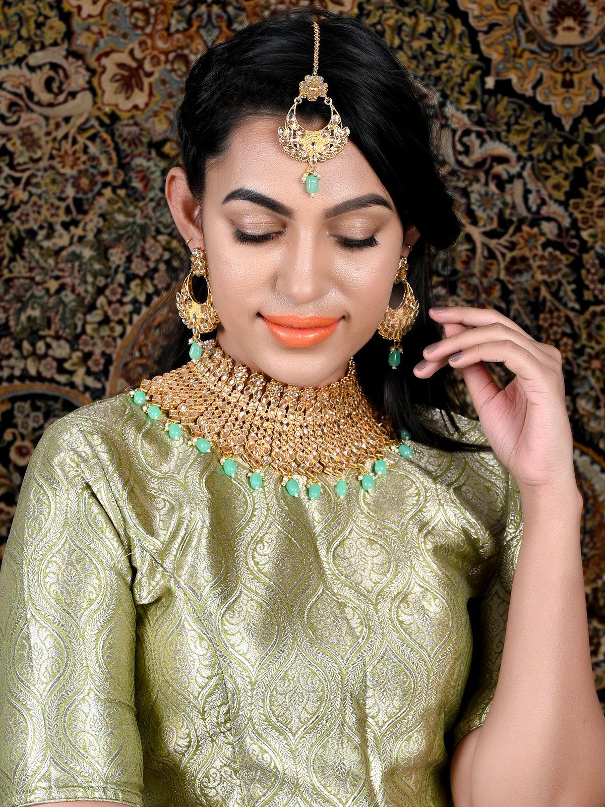 Odette Women Gold Tone Green Mani Choker Set! - Image 2