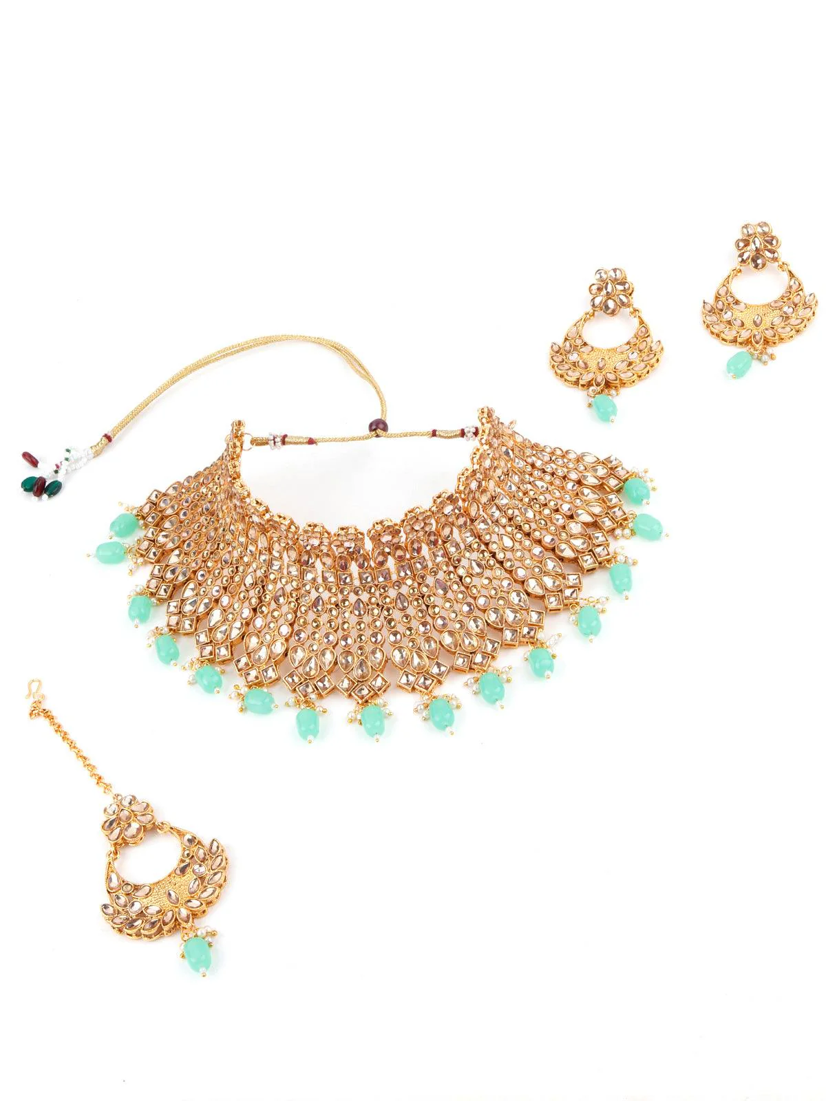 Odette Women Gold Tone Green Mani Choker Set! - Image 5