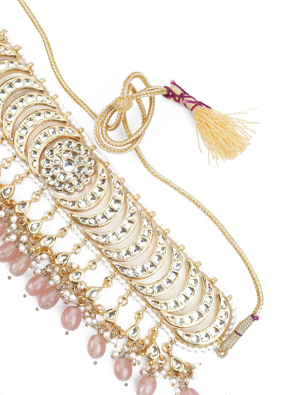 Odette Women Gold Tone Half-Moon Design Choker Set - Image 4