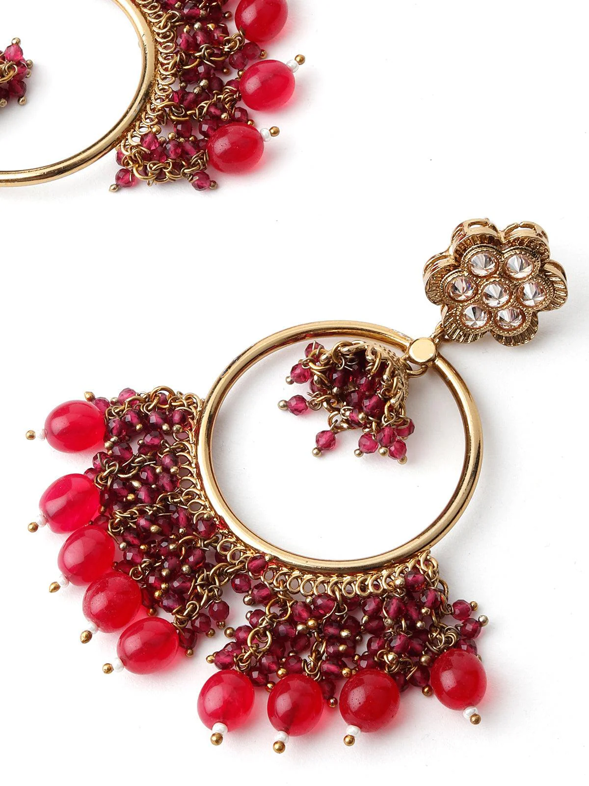Odette Women Gold Tone Red Dangling Ring-Jhumka Earrings - Image 4