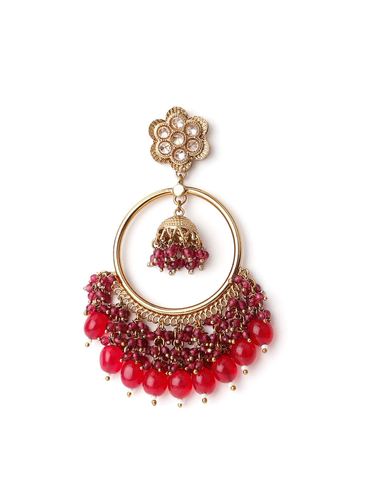 Odette Women Gold Tone Red Dangling Ring-Jhumka Earrings - Image 5