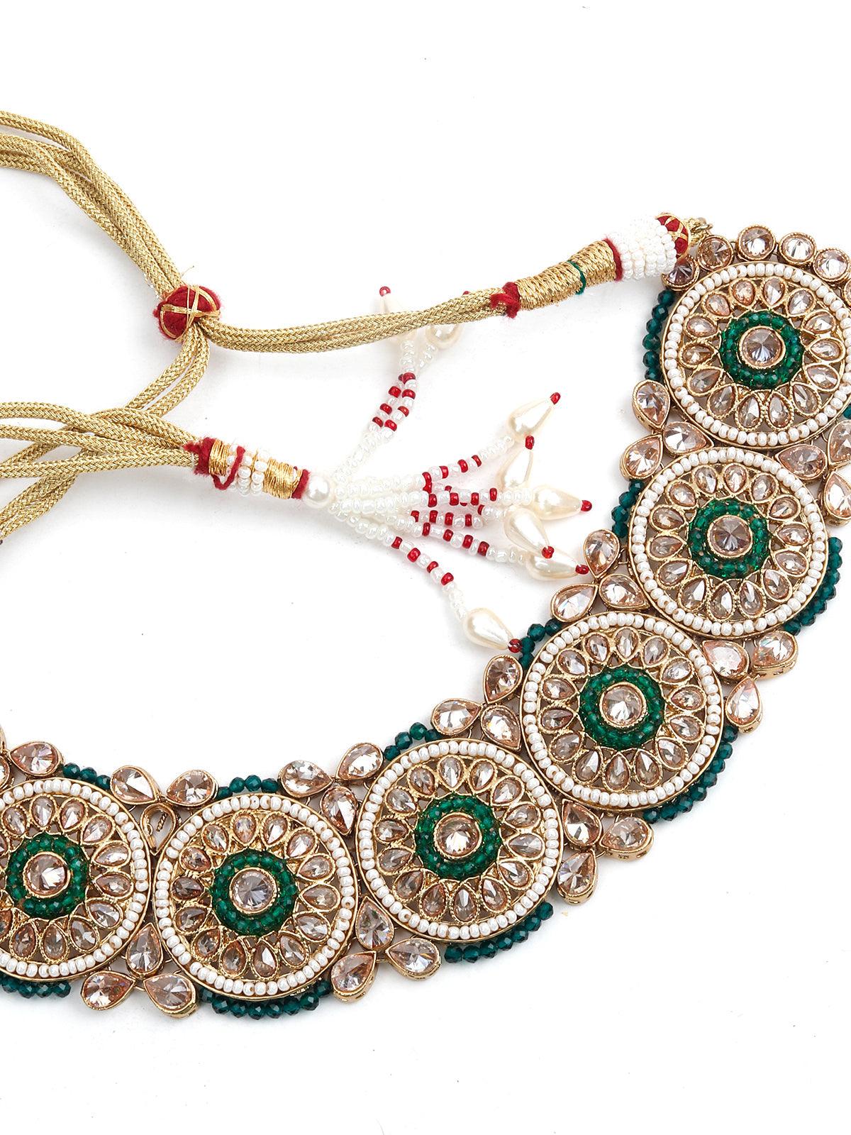 Odette Women Gold Tone Pearls -Green Onyx Choker Set - Image 4