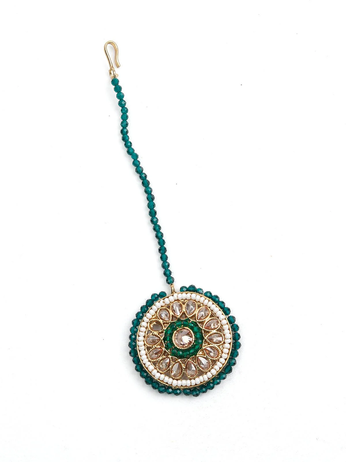 Odette Women Gold Tone Pearls -Green Onyx Choker Set - Image 5