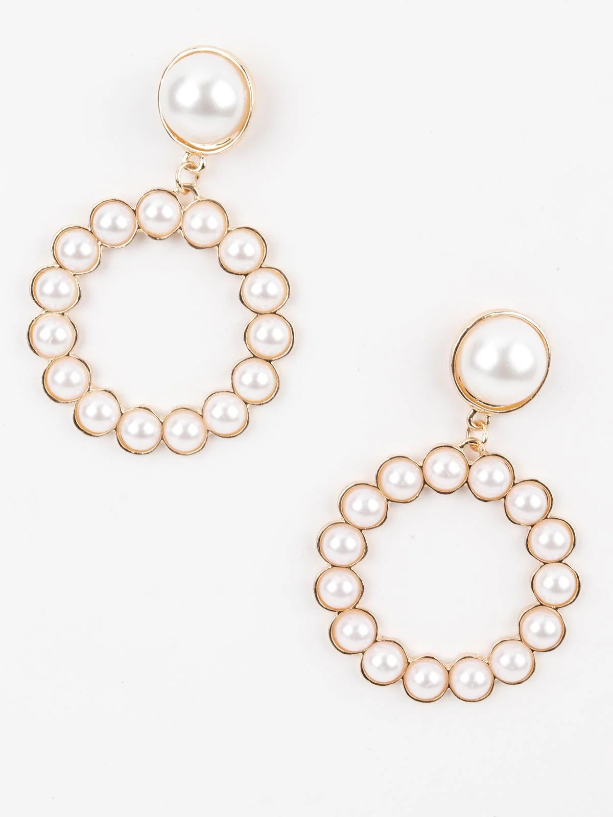 Odette Women Gold Tone White Pearl Cute Dangle Earrings - Image 3