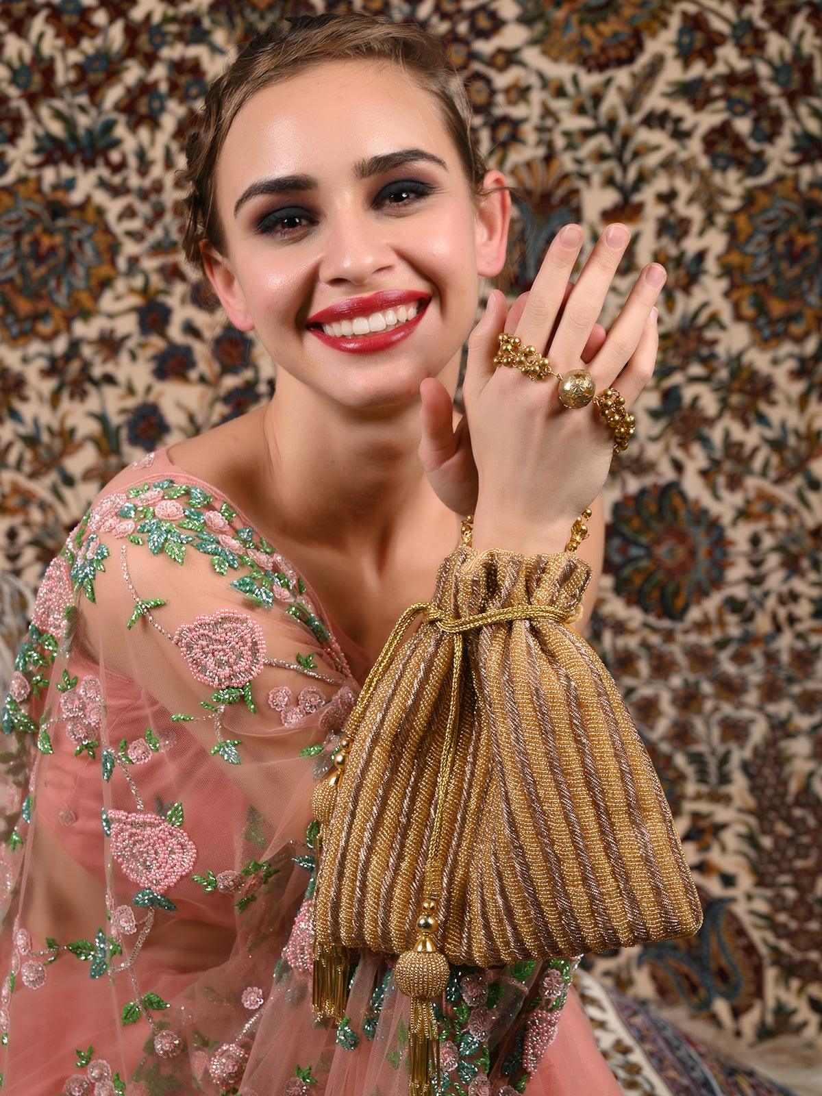 Odette Women Golden Beaded Potli