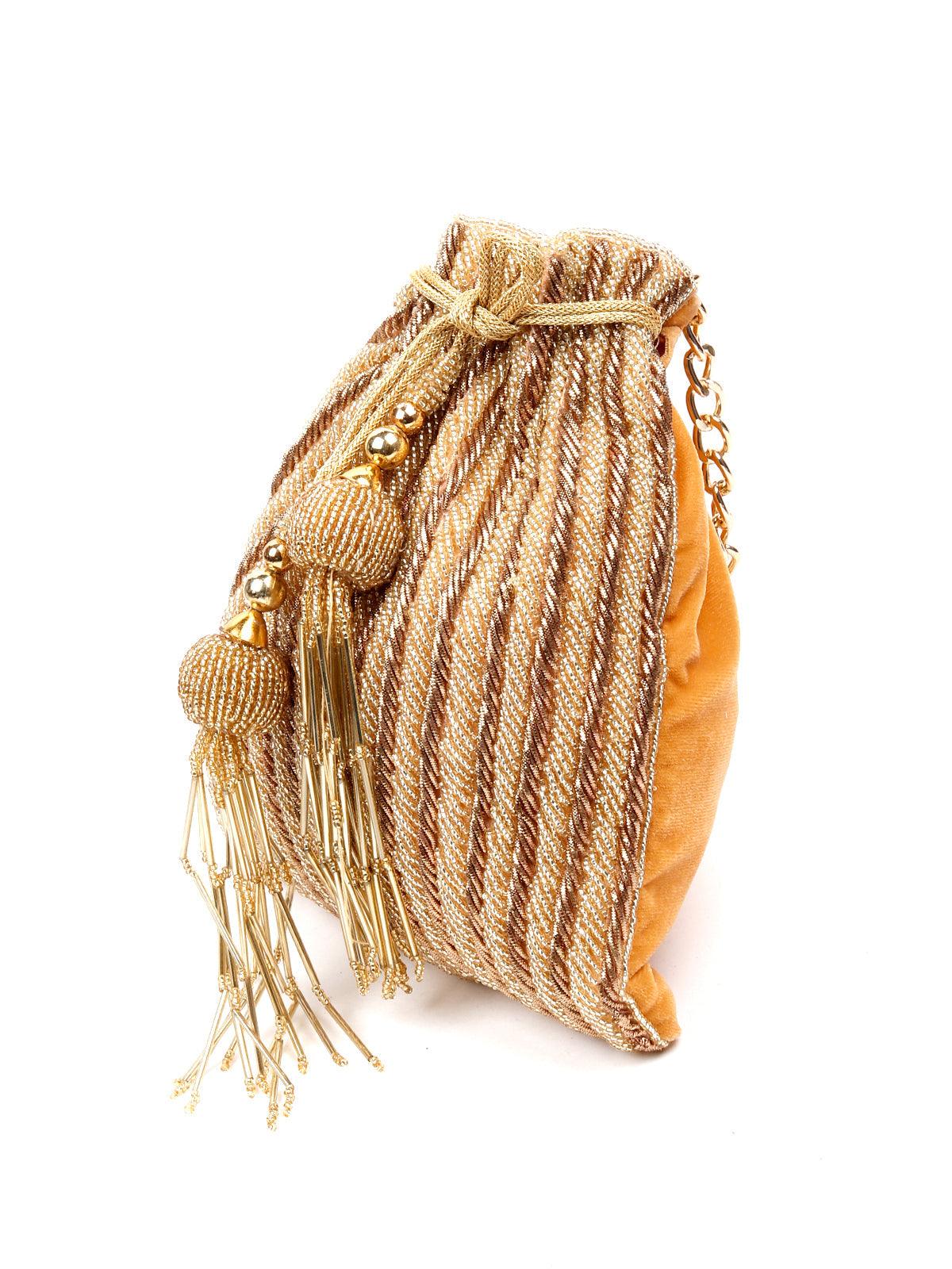 Odette Women Golden Beaded Potli - Image 4