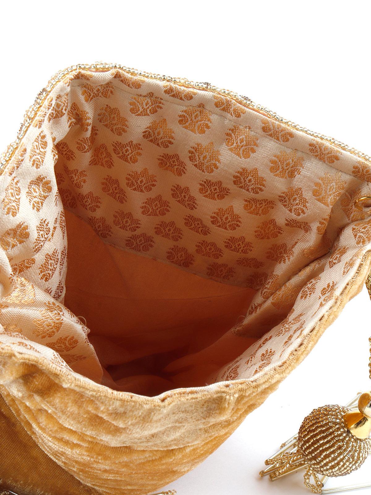 Odette Women Golden Beaded Potli - Image 6
