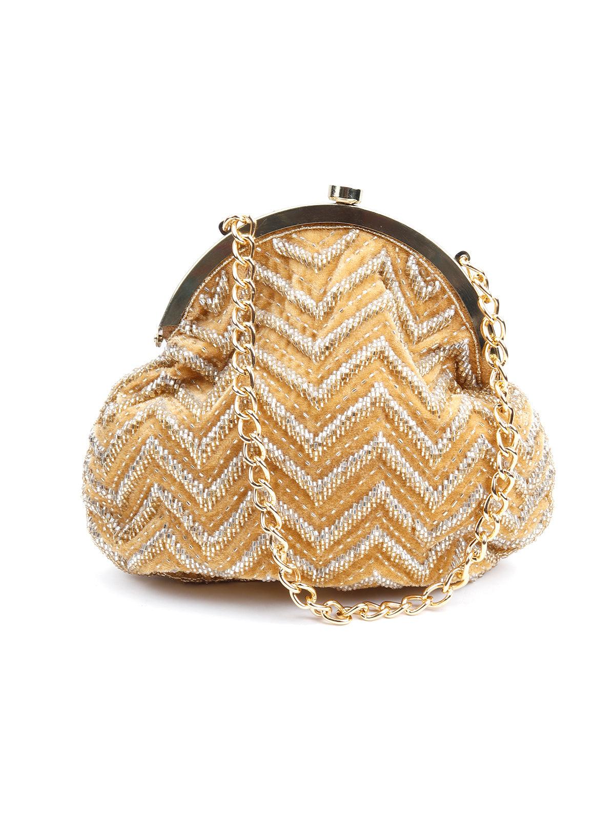 Odette Women Golden Beaded Shiny Batuwa! - Image 6