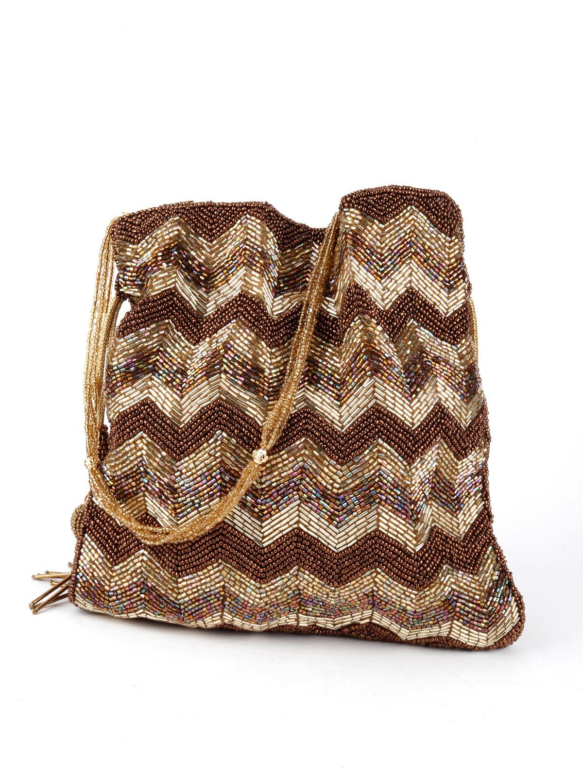 Odette Women Golden Charismatic Beaded Potli - Image 4