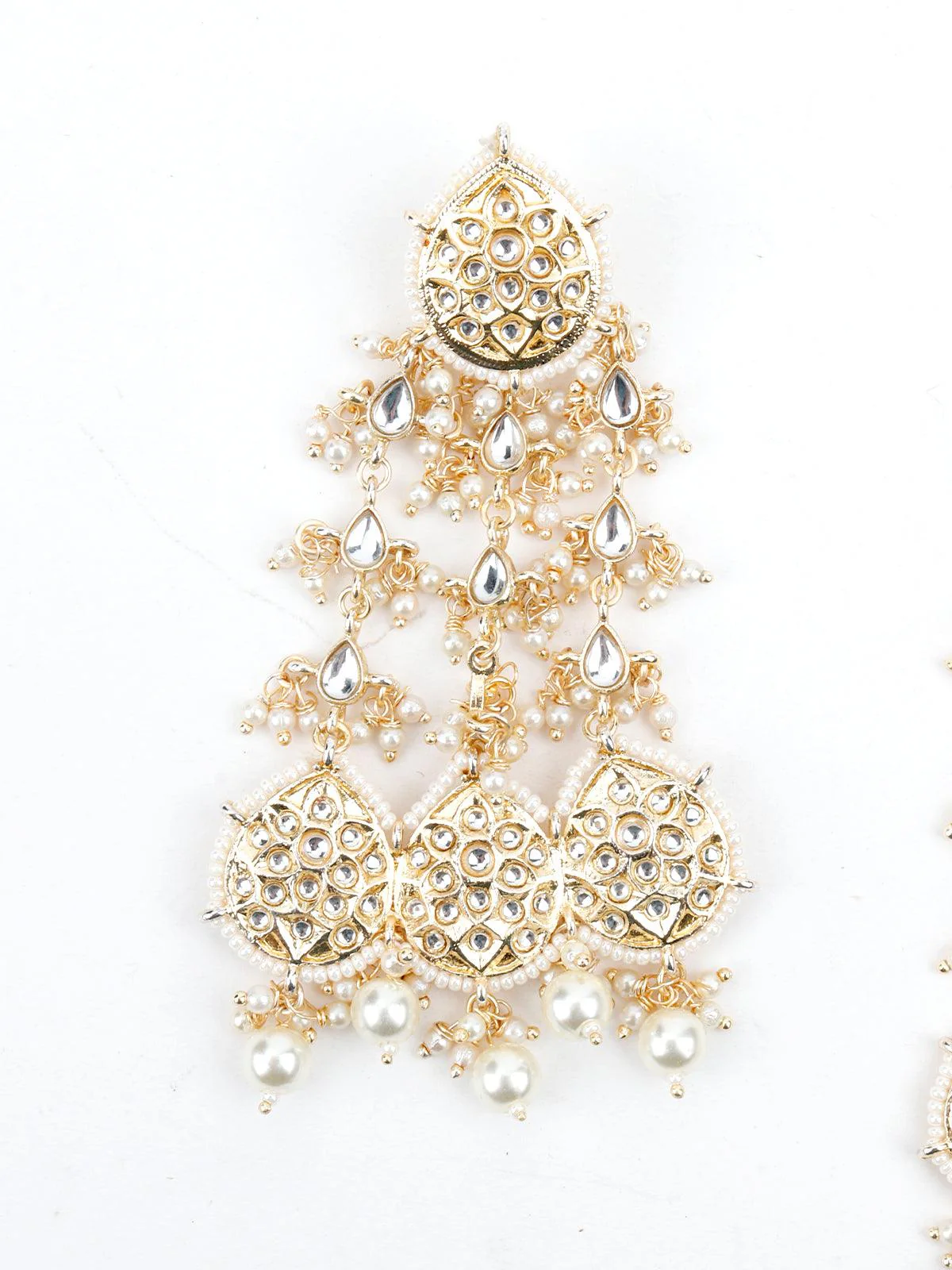 Odette Women Golden Dangle White Pearl Dangle Earrings! - Image 5