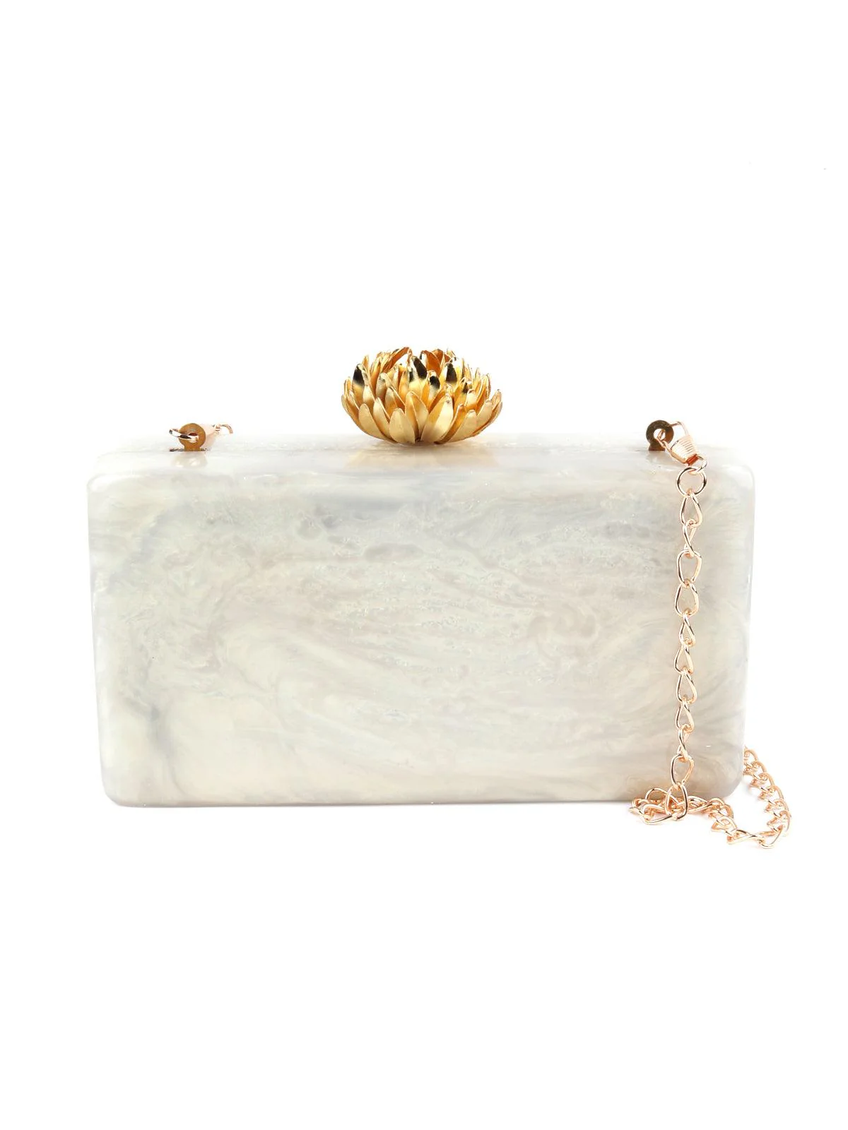Odette Women Golden Resin Embellished Beautiful Box Clutch - Image 4