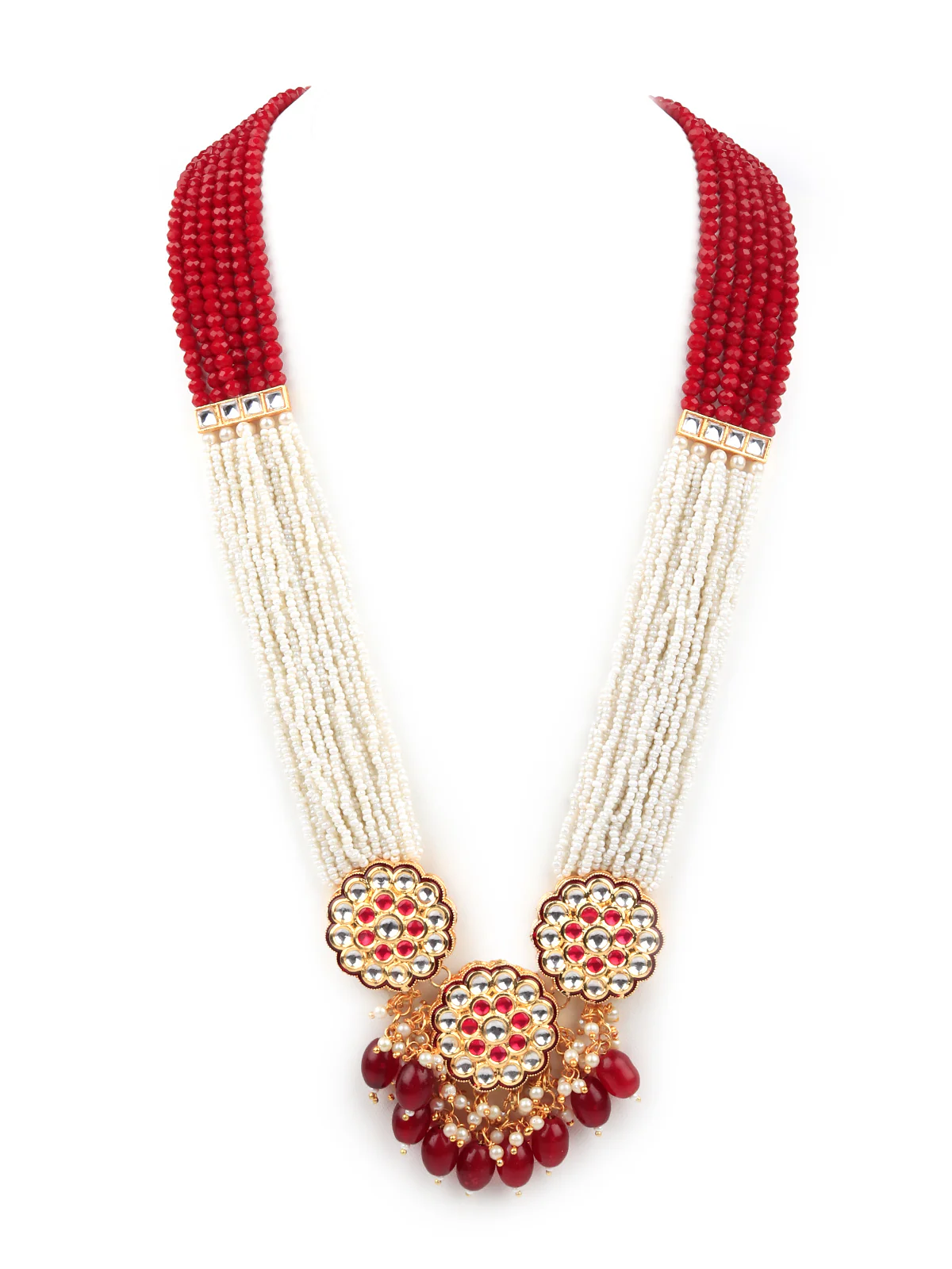 Odette Women Gorgeous White And Red Long Necklace Set - Image 4