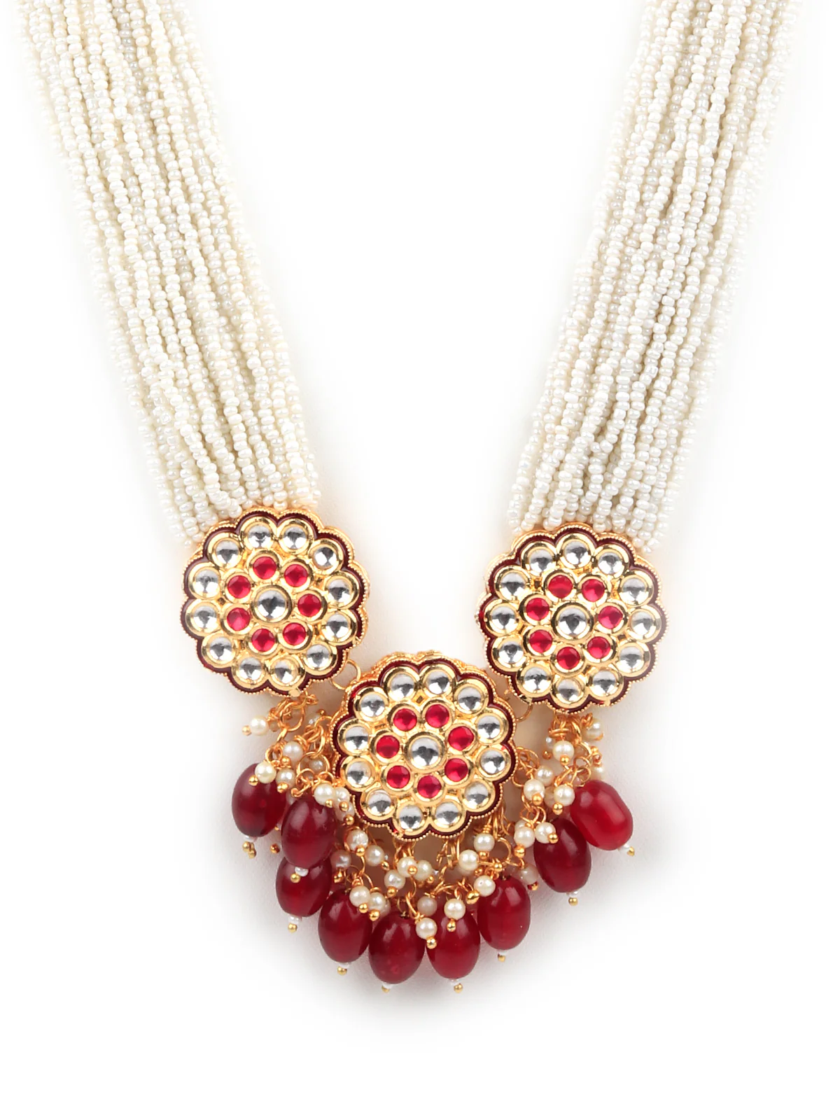 Odette Women Gorgeous White And Red Long Necklace Set - Image 5
