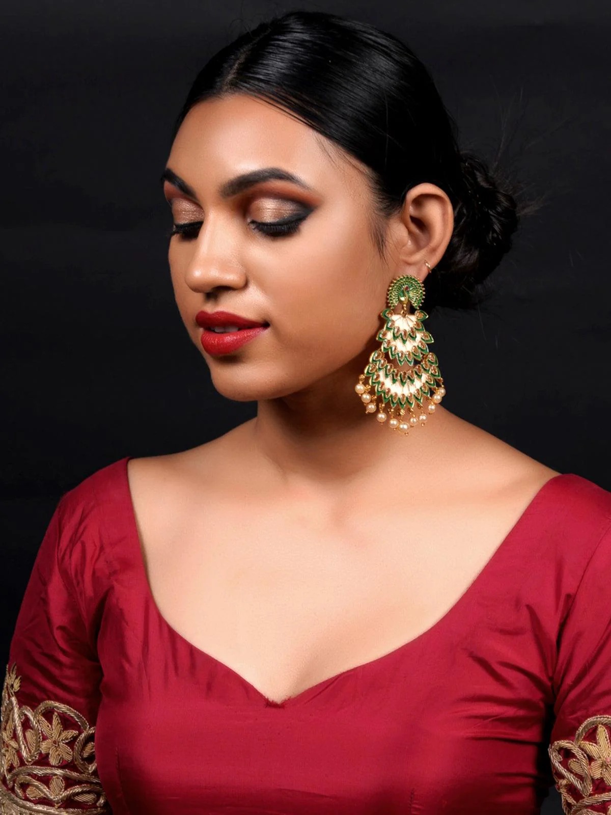 Odette Women Green Leafy Lovely Dangle Earrings! - Image 2