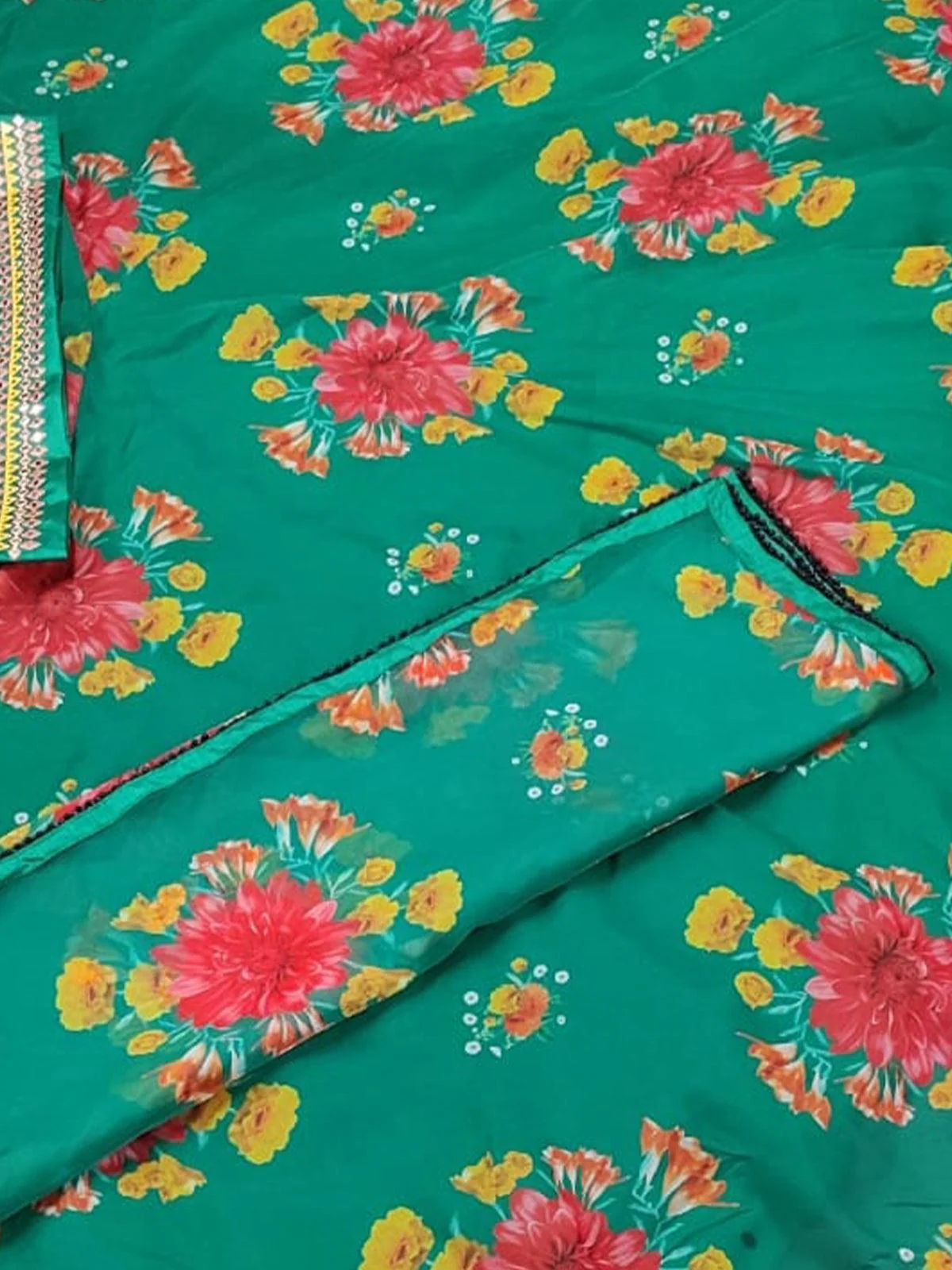 Odette Women Green Printed Stunning Semi Stitched Lehenga With Unstitched Blouse - Image 4