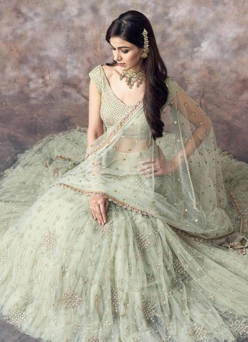 Odette Women Green Soft Net Semi Stitched Lehenga With Unstitched Blouse - Image 3