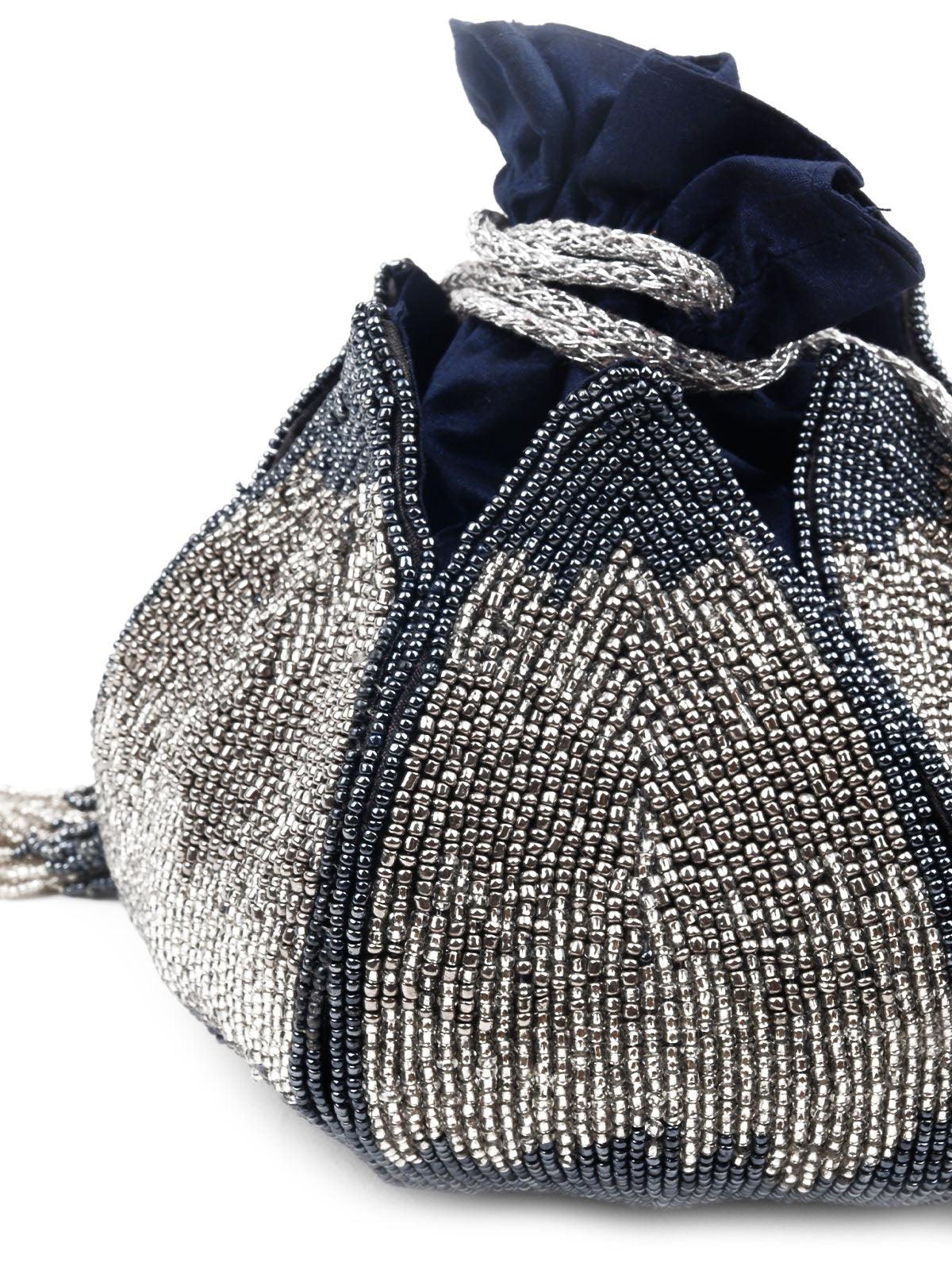 Odette Women Grey Beaded Rich-Look Potli - Image 2