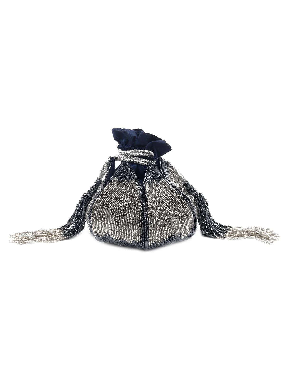 Odette Women Grey Beaded Rich-Look Potli - Image 3
