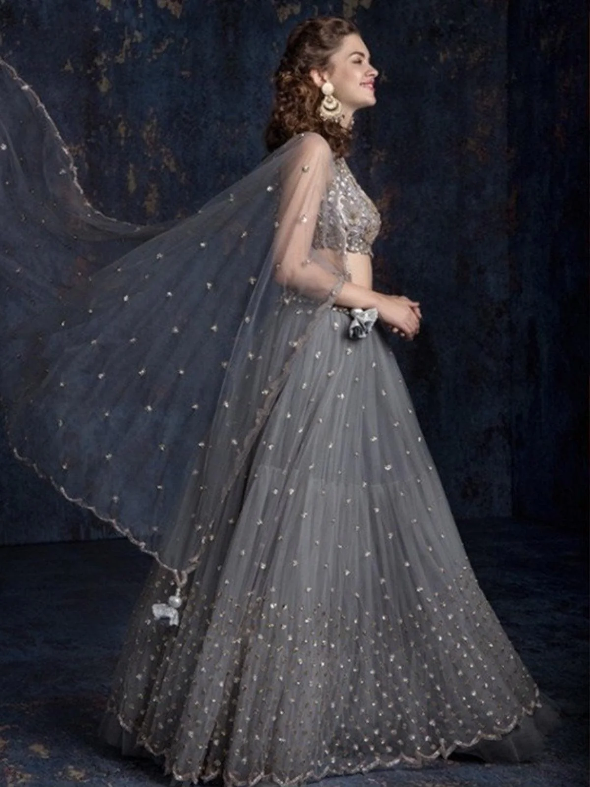 Odette Women Grey Designer Semi Stitched Lehenga With  Unstitched Blouse - Image 3
