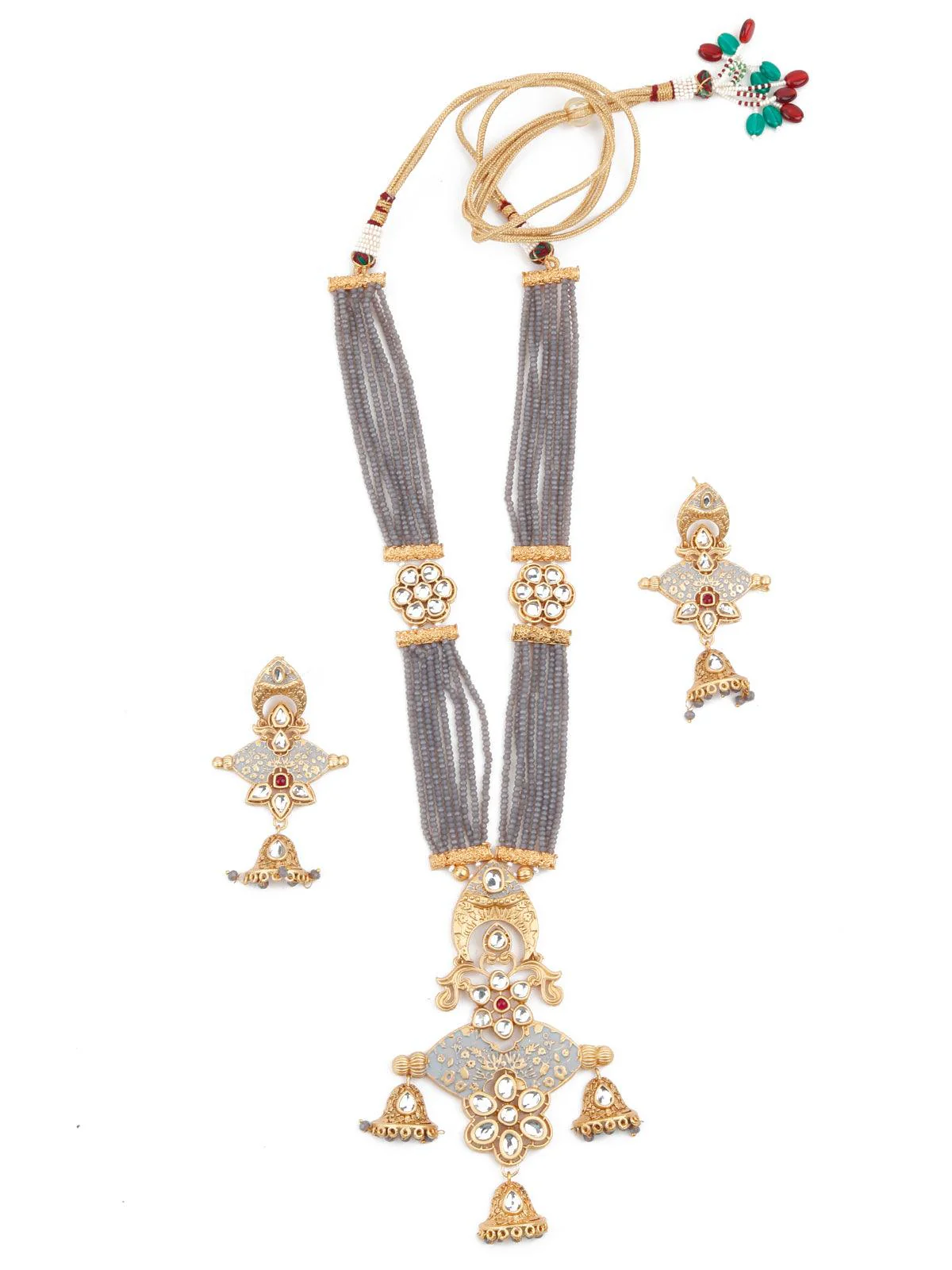 Odette Women Grey Onyx-Kundan-Enamelled Necklace Set! - Image 3