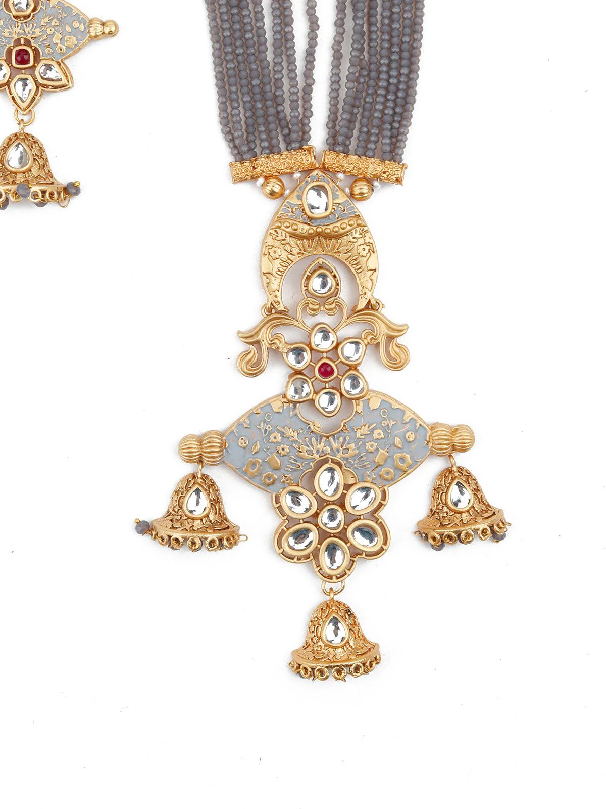 Odette Women Grey Onyx-Kundan-Enamelled Necklace Set! - Image 4