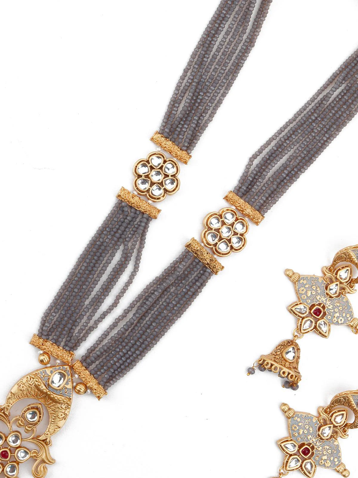 Odette Women Grey Onyx-Kundan-Enamelled Necklace Set! - Image 7