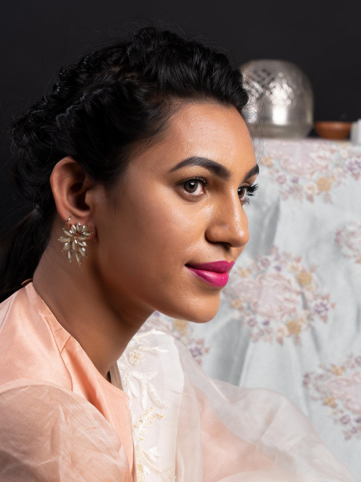 Odette Women Grey Pretty Floral Studs - Image 2