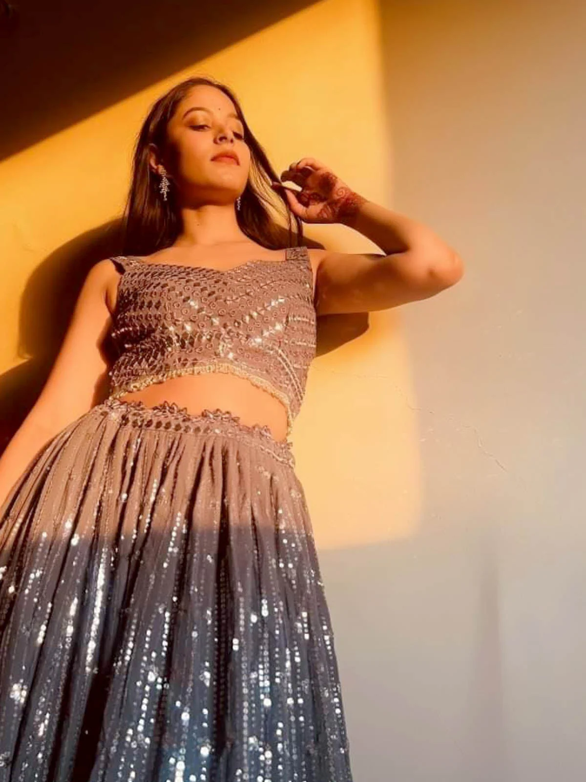 Odette Women Grey Stunning Semi Stitched Lehenga With Unstitched Blouse - Image 3