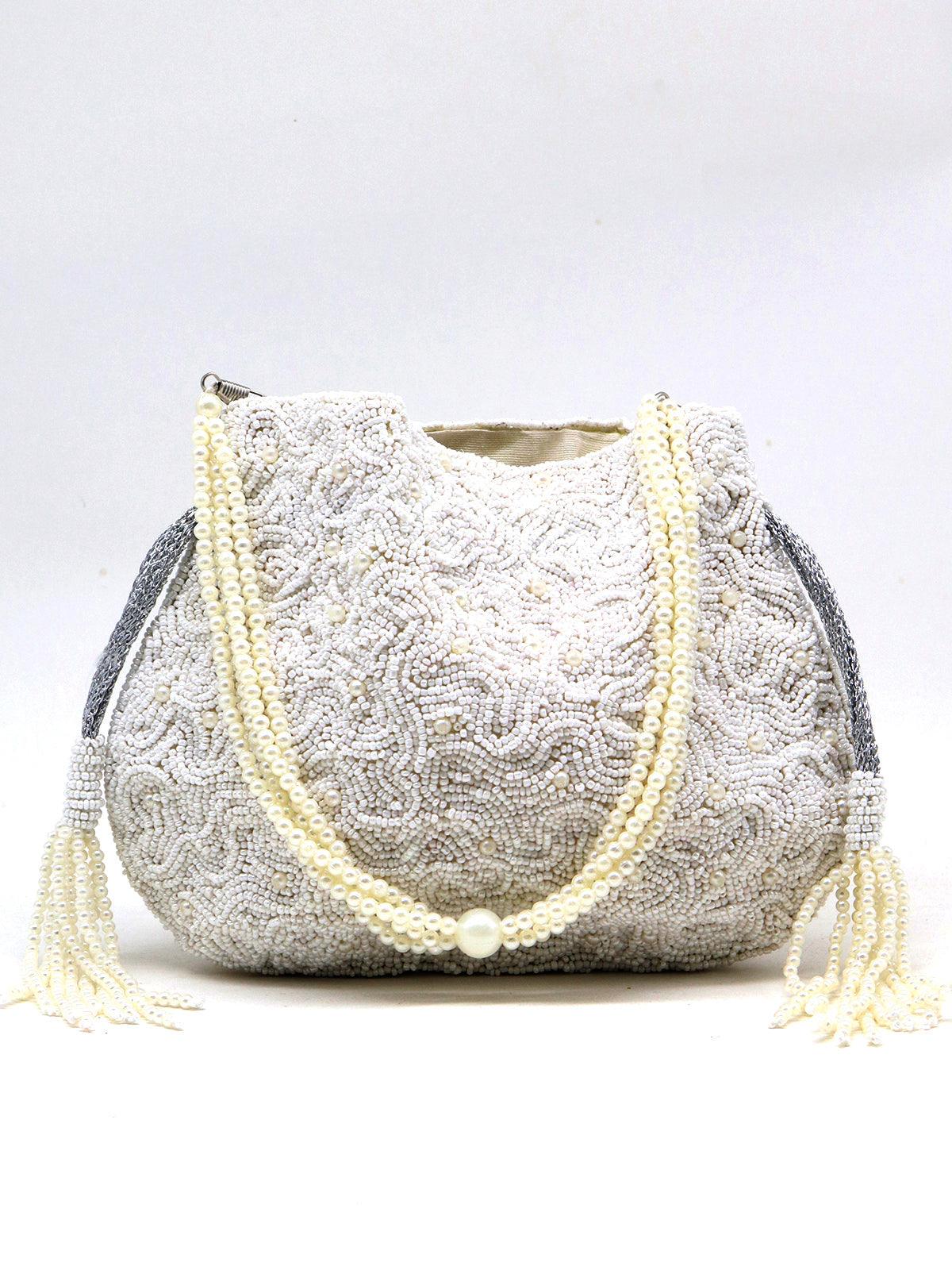 Odette Women Heavily Adorned Pearl Potli Handbag! - Image 3