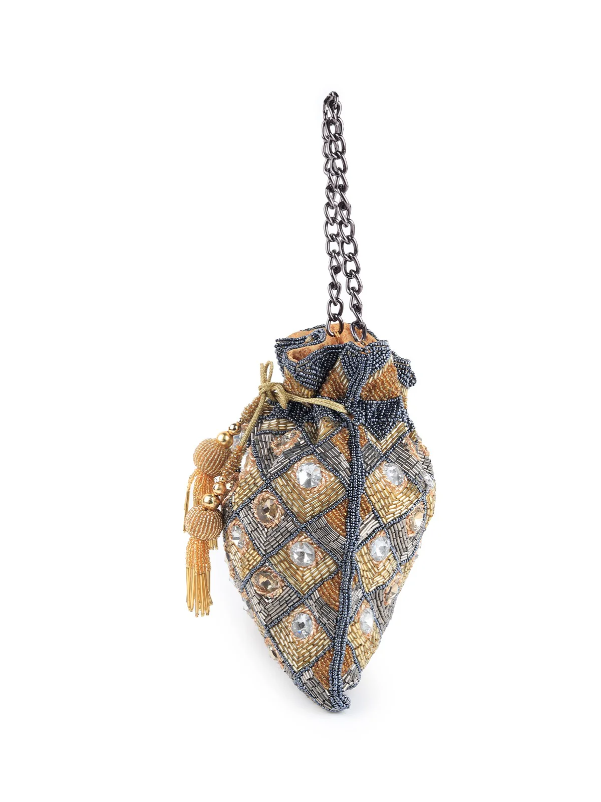 Odette Women Heavily Embellished Multicolour Potli - Image 5