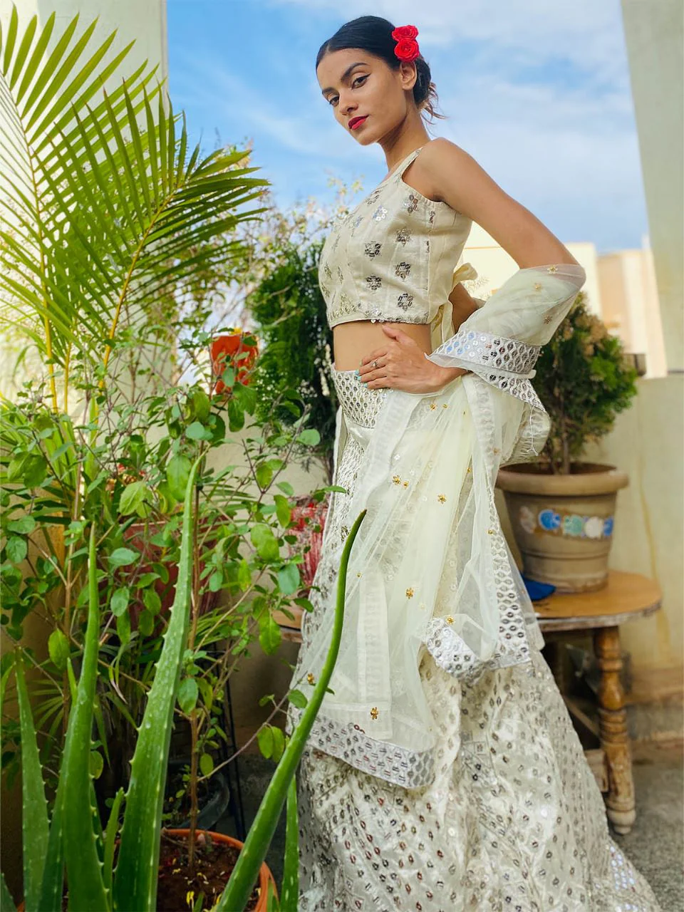 Odette Women Off White Silk Blend Stitched Lehenga Choli - Image 2