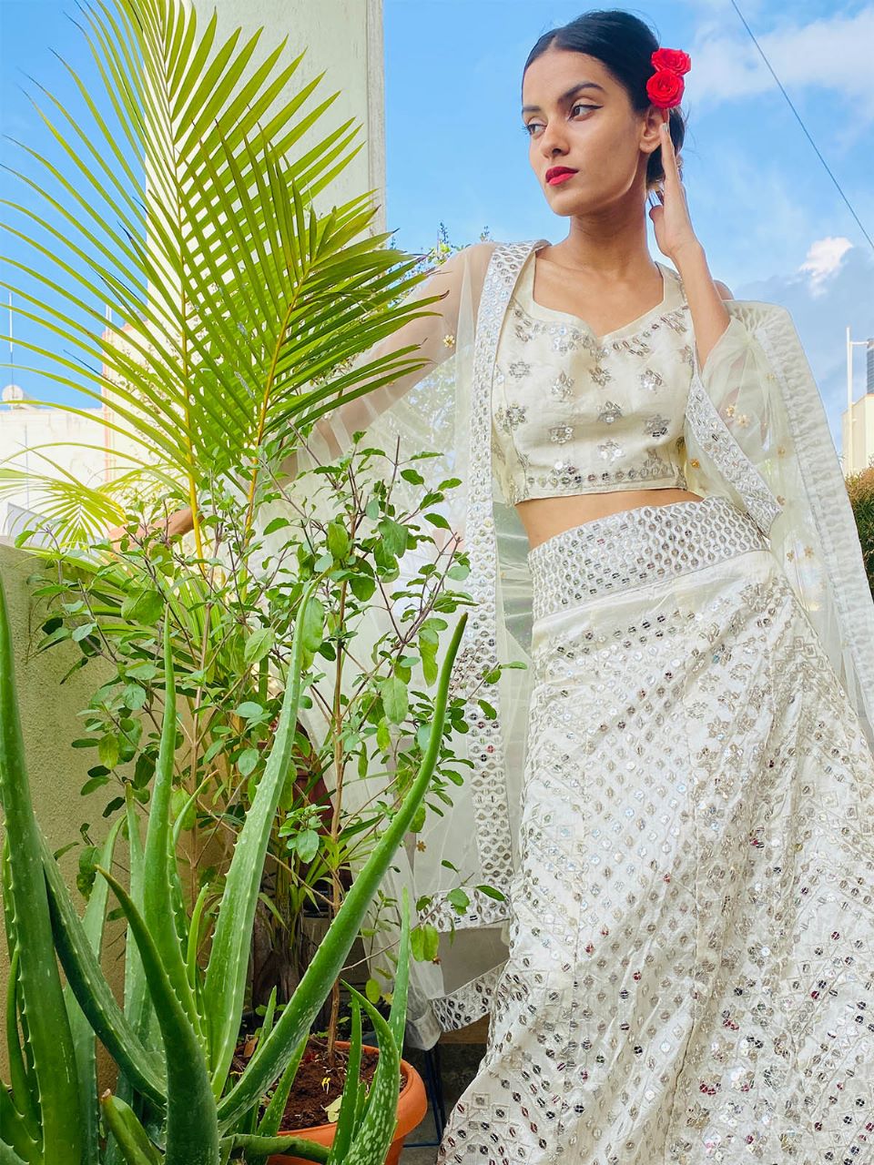 Odette Women Off White Silk Blend Stitched Lehenga Choli - Image 3