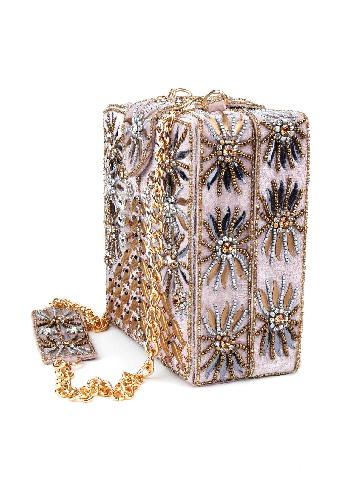 Odette Women Lavender Velvet Touch Boxy Hand Bag! - Image 4