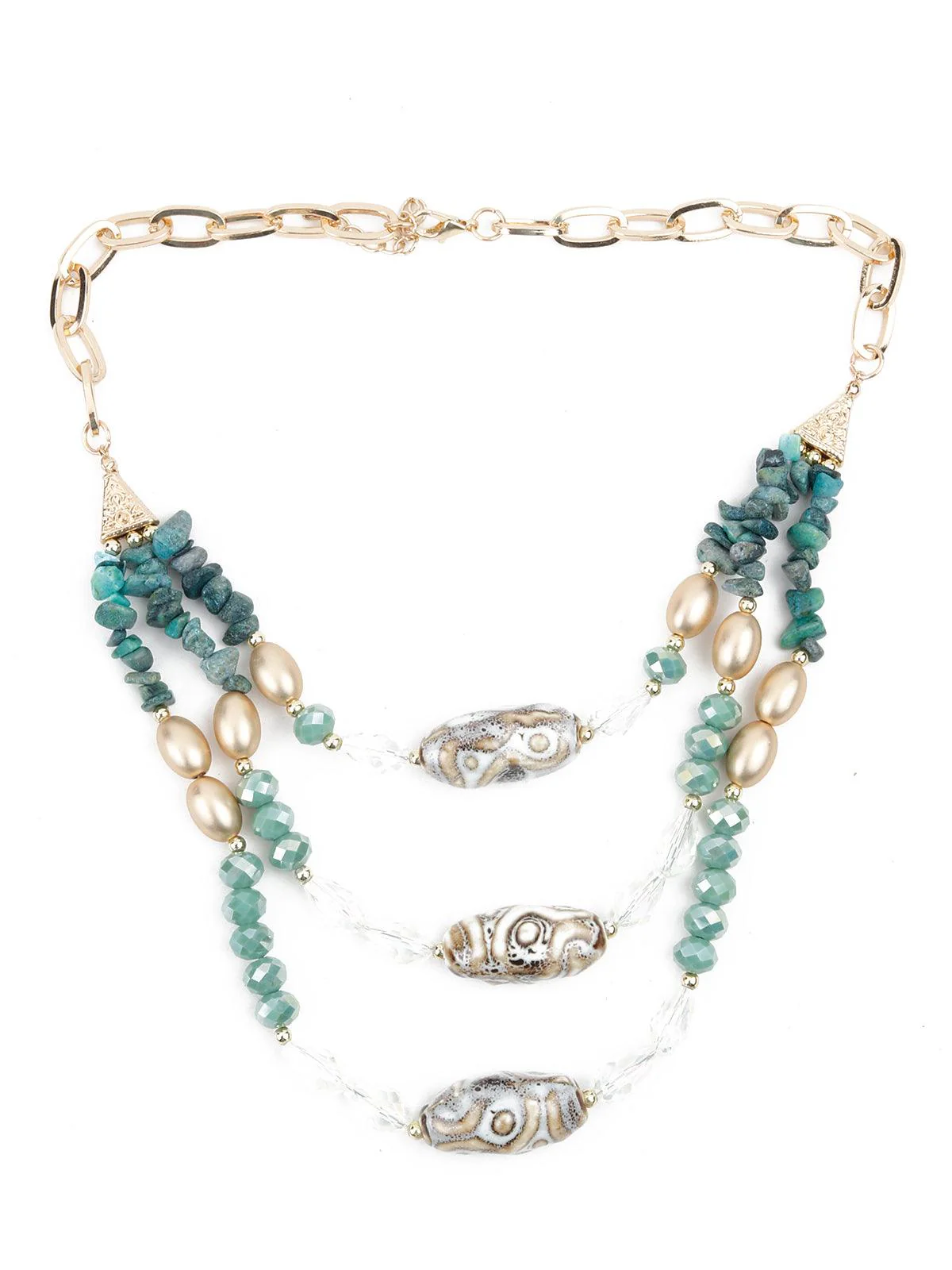 Odette Women Layered Sea Green Crystal Necklace - Image 3