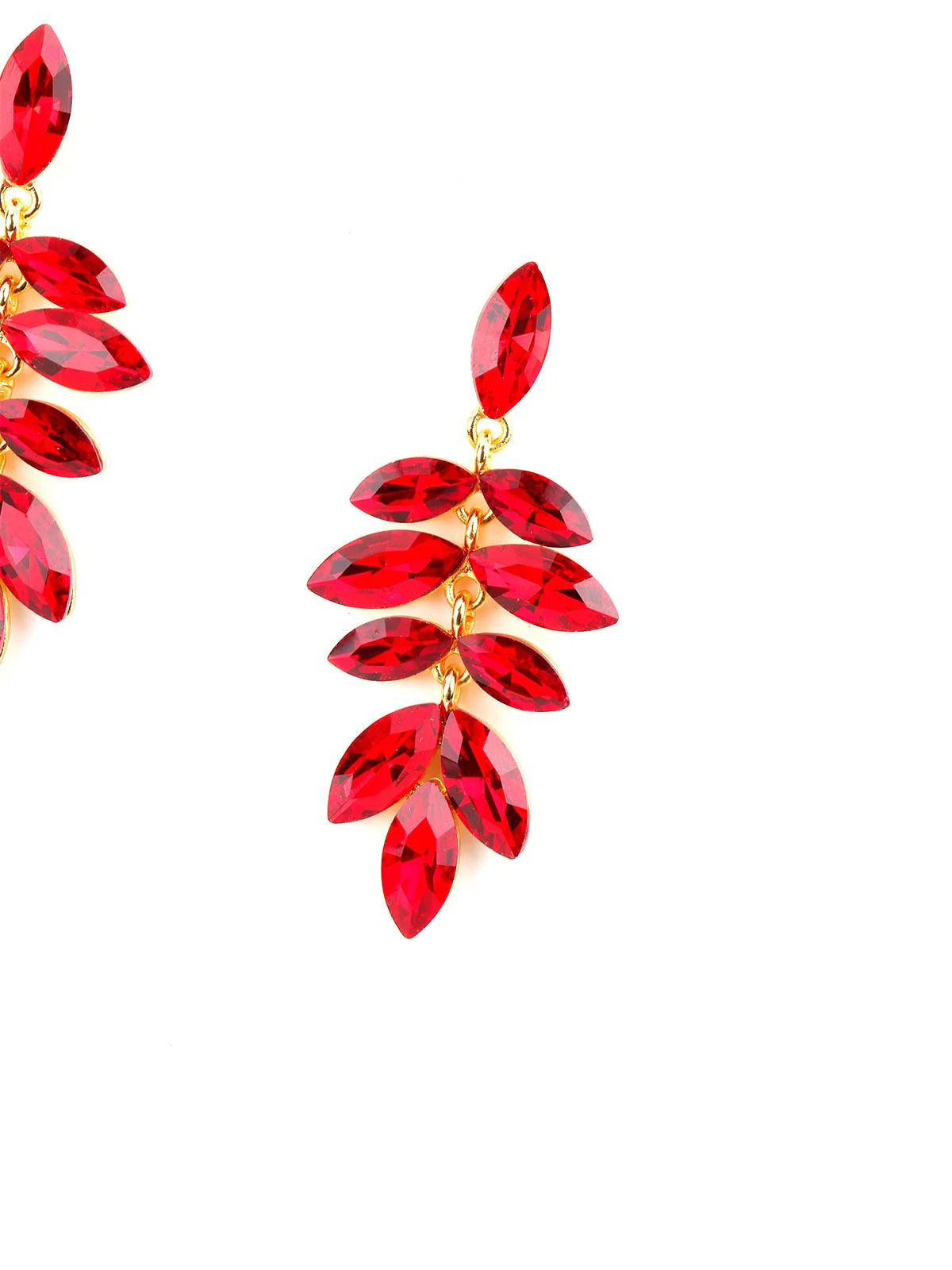 Odette Women Leafy Red Bright Dangle Earrings - Image 4