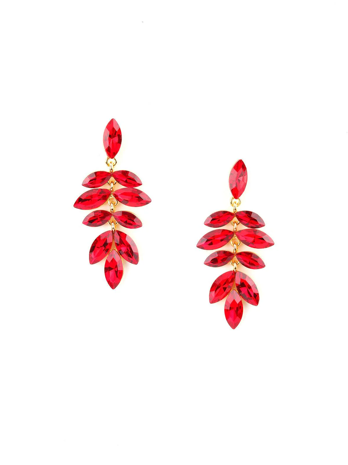Odette Women Leafy Red Bright Dangle Earrings - Image 5